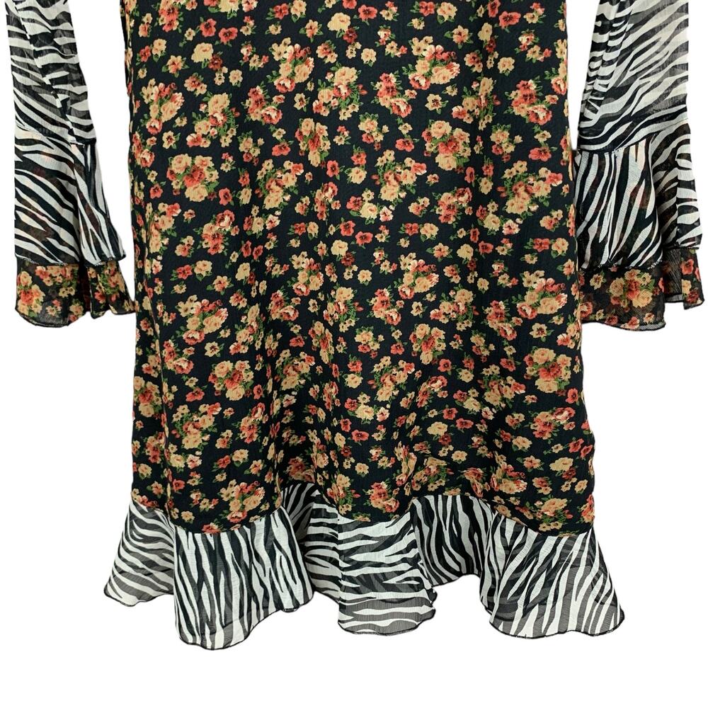 ASOS Design Wrap Mini Dress Zebra Dark Floral Bell Sleeve Ruffle Maternity 4 - Picture 10 of 12